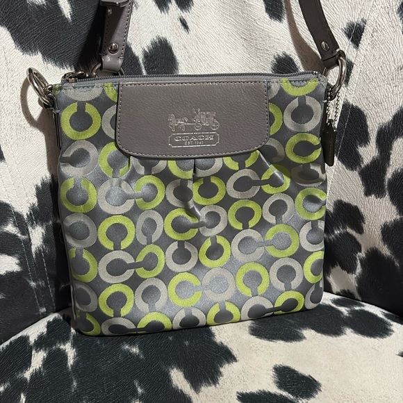 Bags | 76 Coach Gray Green Signature Crossbody | Poshmark